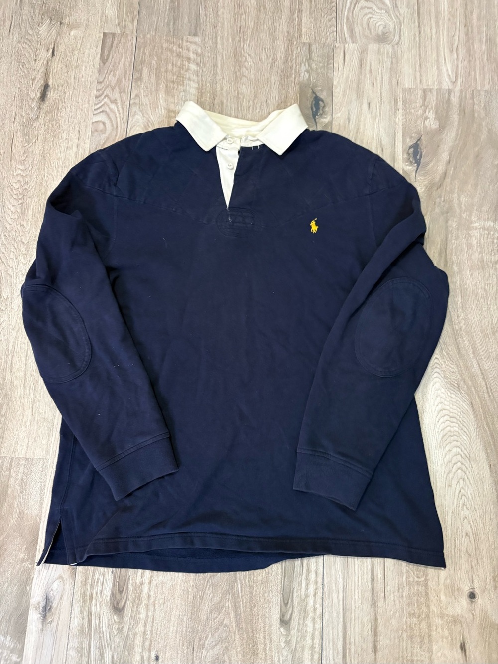 Polo Long-Sleeve Rugby Shirt - Navy with White Collar